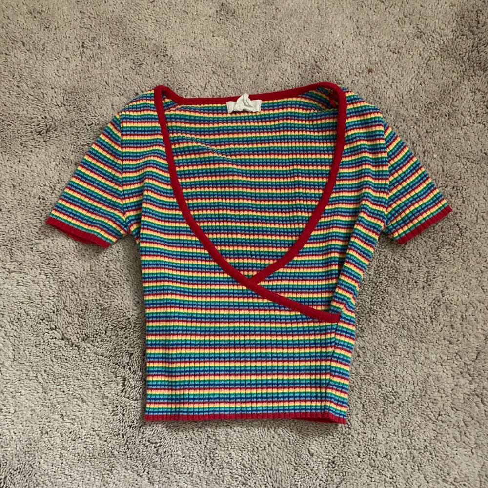 Urban Outfitters Rainbow Surplice Sweater Top